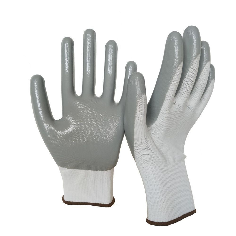 Перчатки нейлоновые с нитриловым покрытием, бело-серые