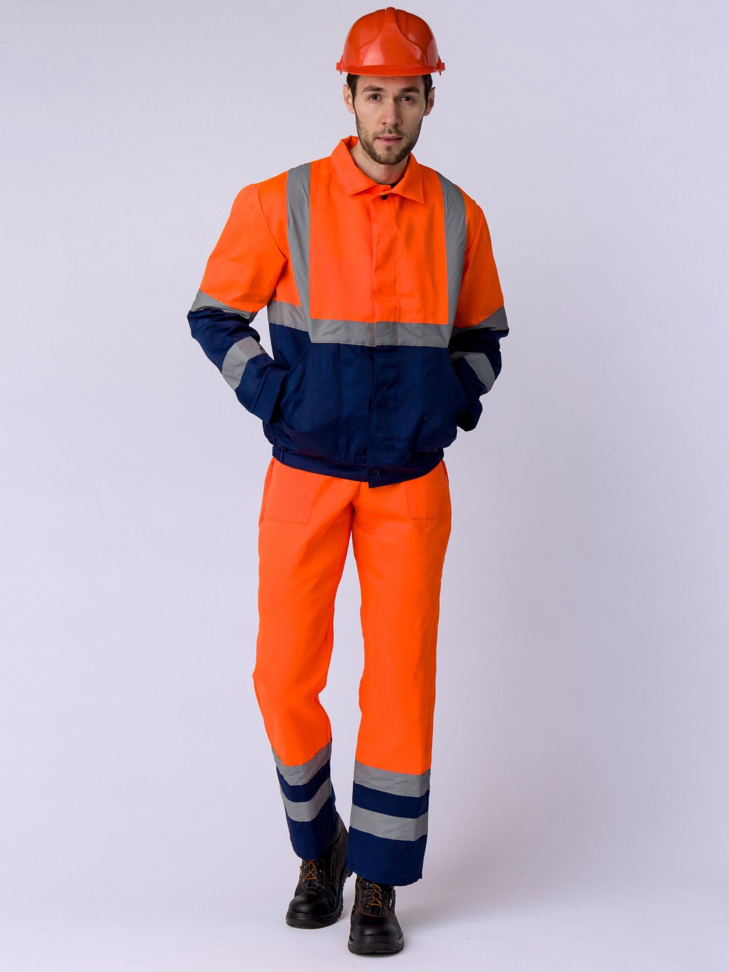 Костюм Дорожник с укороченной курткой, оранжевый/т.синий